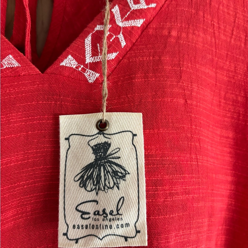 Easel 100% Cotton linen gauze embroidered top NEW boho peasant Coral 2X Plus - Picture 3 of 3